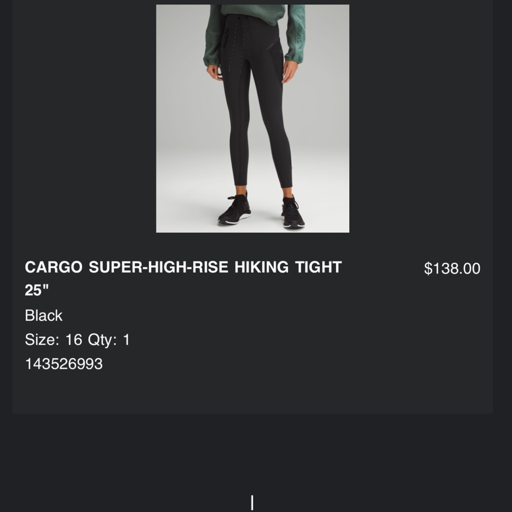 Women’s lululemon cargo super high rise hiking tight 25 “ with pockets size 16
